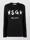 Msgm Long Sleeve Logo Print Crew Neck Top In Black