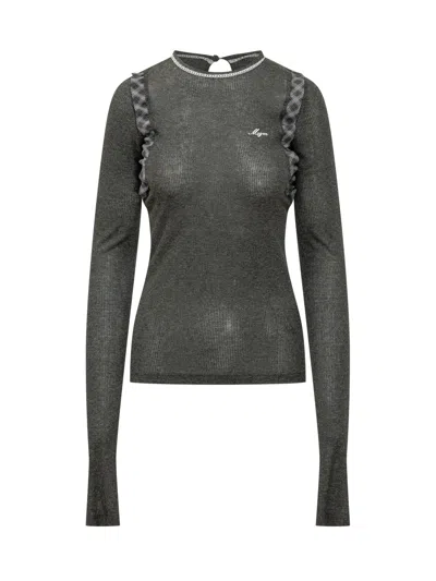Msgm Long Sleeve Logo T-shirt In Gray