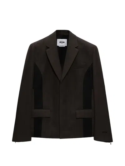 Msgm Long-sleeve Panelled Jacket In Brown