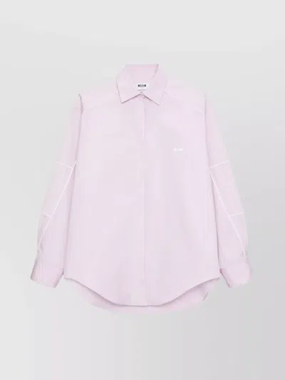 Msgm Long Sleeve Top Collared Neck In Pink