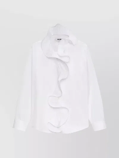 Msgm Long Sleeve Top Ruffled Detail In White
