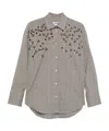 Msgm Long Sleeved Checked Embellished Shirt In Gray