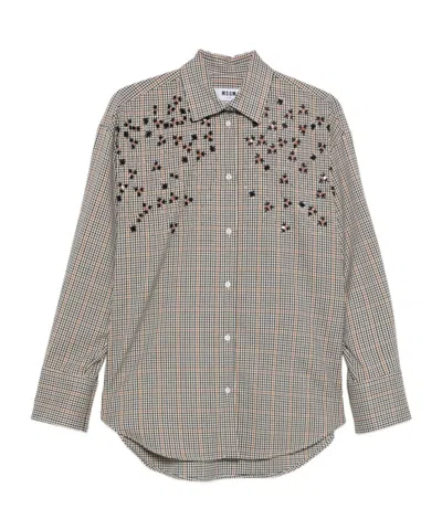 MSGM MSGM LONG SLEEVED CHECKED EMBELLISHED SHIRT
