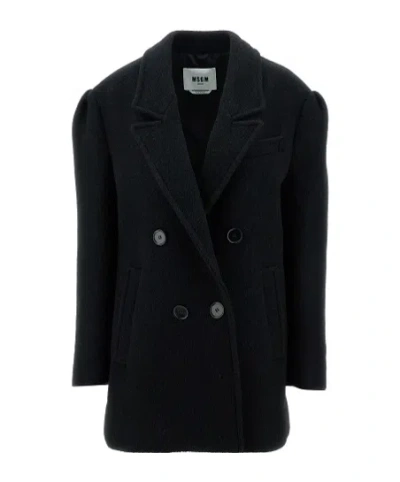 Msgm Long-sleeved Double-breasted Casual Jacket In Black