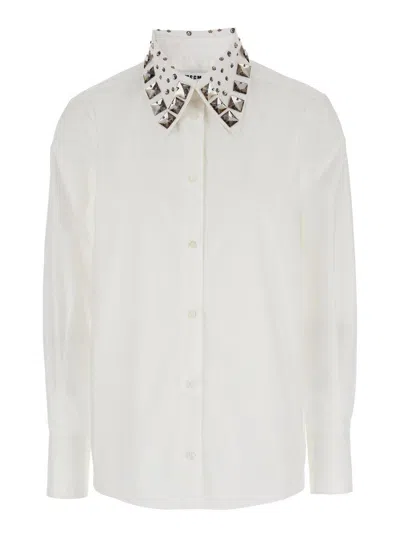 Msgm Long Sleeved Embellished Shirt  In White