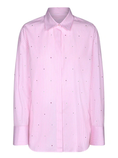 Msgm Long Sleeved Embellished Striped Shirt  In Rosa