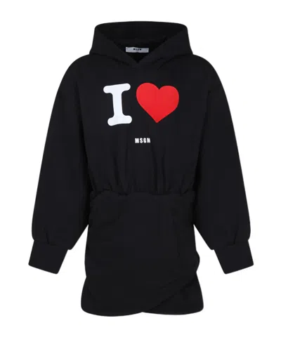 Msgm Long-sleeved Hooded Dress In Black