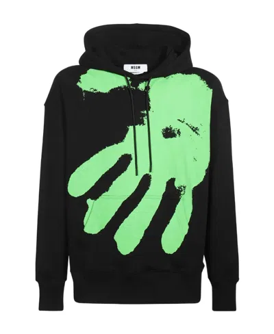 Msgm Long-sleeved Hooded Sweater In Black