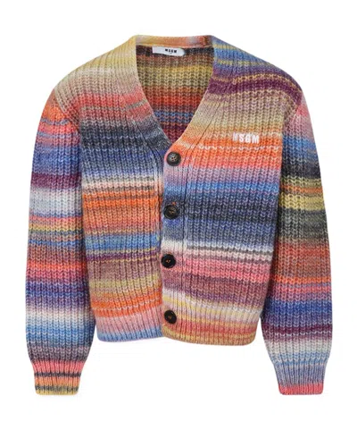 Msgm Long-sleeved Knitted Cardigan In Multicolor