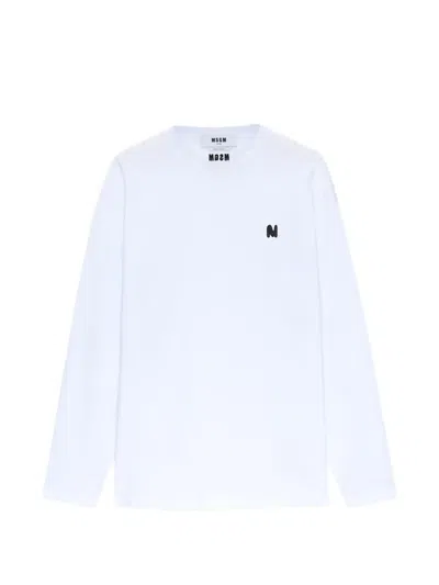 Msgm Long-sleeved Logo-detail T-shirt In White