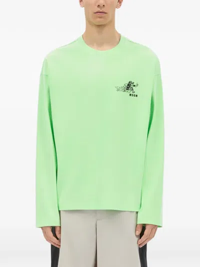 Msgm Long-sleeved Print T-shirt In Green