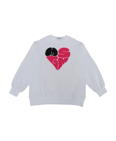 Msgm Long-sleeved Round-neck Sweater In White