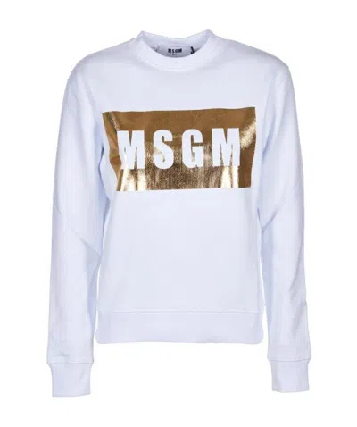 Msgm Long-sleeved Round-neck Sweater In White