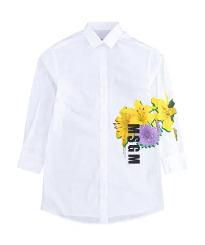 Msgm Kids' Long-sleeved Shirt Skirt In White