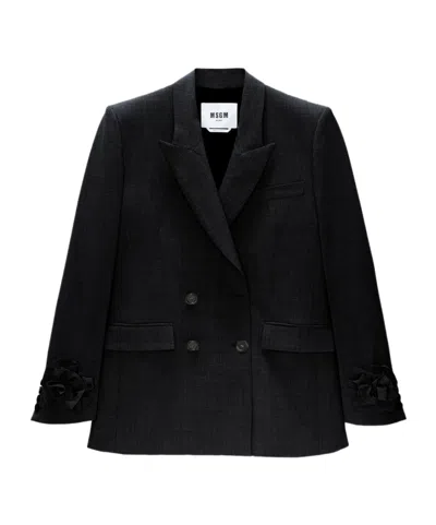 Msgm Long-sleeved Suit Coat In Black