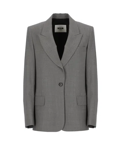 MSGM MSGM LOGO-APPLIQUÉ SINGLE-BREASTED TAILORED BLAZER