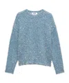 Msgm Frayed-effect Crew-neck Jumper In Blue