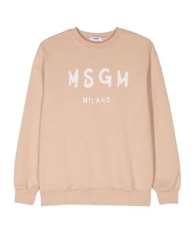 Msgm Kids' Logo-print Cotton Sweatshirt In Nude