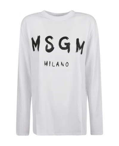 Msgm Long-sleeved T-shirt In White