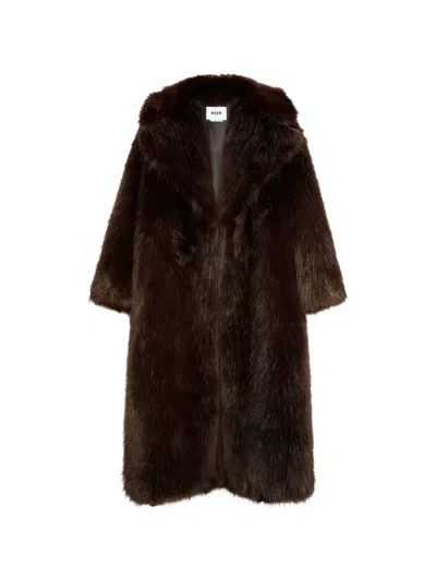 Msgm Long-sleeves Coat In Brown