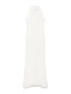 Msgm White Maxi Dress With High Neckline And Fitted Bodice In Multi