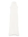 Msgm White Maxi Dress With High Neckline And Fitted Bodice In White