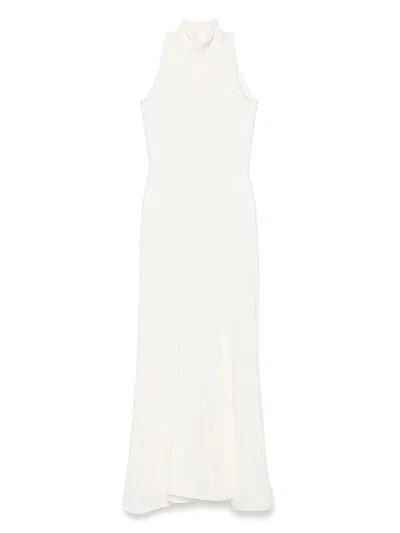 MSGM LONG WHITE COTTON DRESS WITH A CRINKLED EFFECT