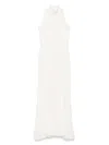Msgm White Maxi Dress With High Neckline And Fitted Bodice In White