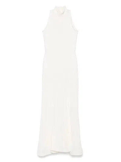 MSGM MSGM LONG WHITE COTTON DRESS WITH A CRINKLED EFFECT