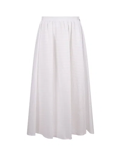 Msgm Long White Skirt In Seersucker