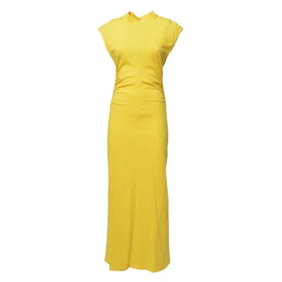 MSGM LONG YELLOW COTTON DRESS WITH PLEATED DETAILS