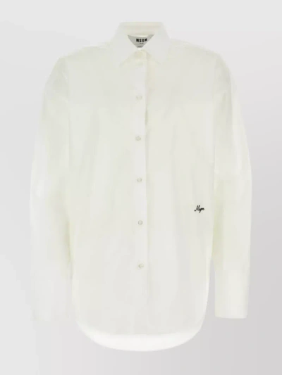 Msgm Longer Back Pure Cotton Shirt In White