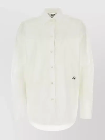 Msgm Longer Back Pure Cotton Shirt In White