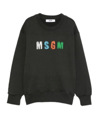 Msgm Long-sleeve Crew-neck Sweatshirt In Black