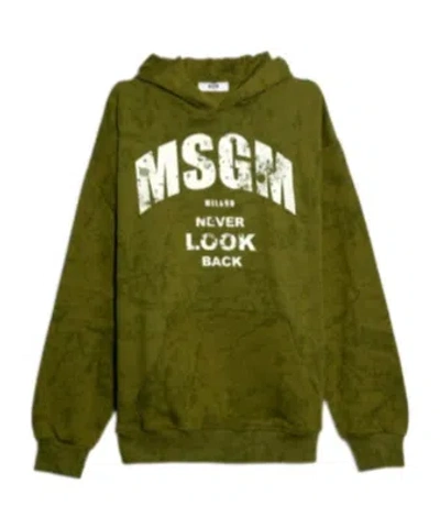 Msgm Kids' Long-sleeve Hooded Sweatshirt In Green
