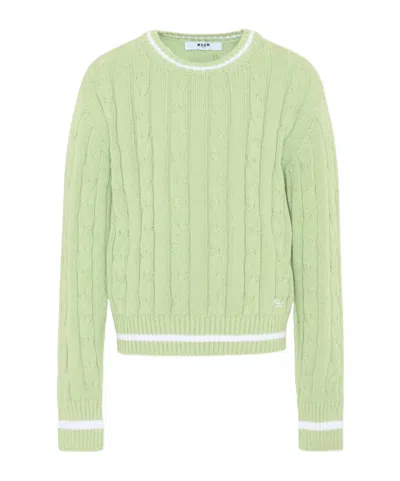 Msgm Long-sleeved Knitted Pullover In Green