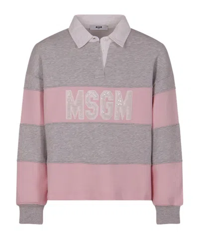 MSGM MSGM KIDS LOGO EMBELLISHED STRIPED SWEATSHIRT