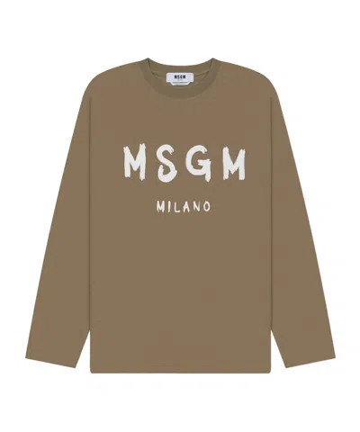Msgm Long-sleeved T-shirt In Brown