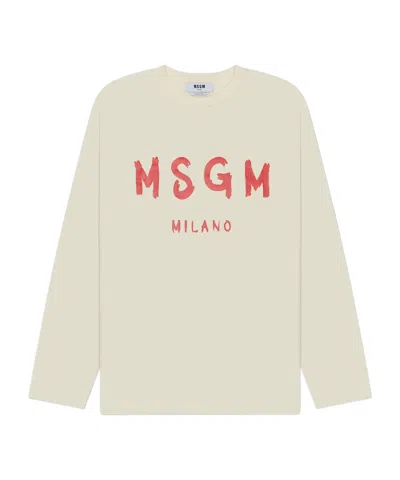 Msgm Long-sleeved T-shirt In Neutral