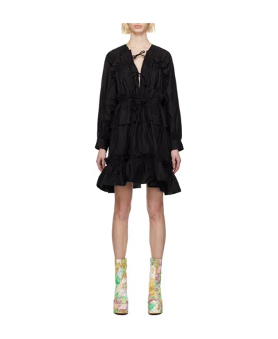 Msgm Black Ruffled Minidress In 99 Black