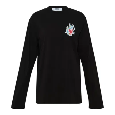Msgm Love Logo Long-sleeve T-shirt In Black