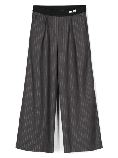 Msgm Kids' Lurex Pinstriped Trousers In Gray