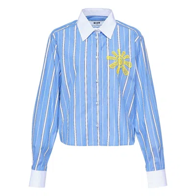 Msgm Macrame Sun Patch Shirt In Blue
