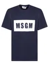 Msgm Crew Neck T-shirt With Short Sleeves And Straight Hem In Blue