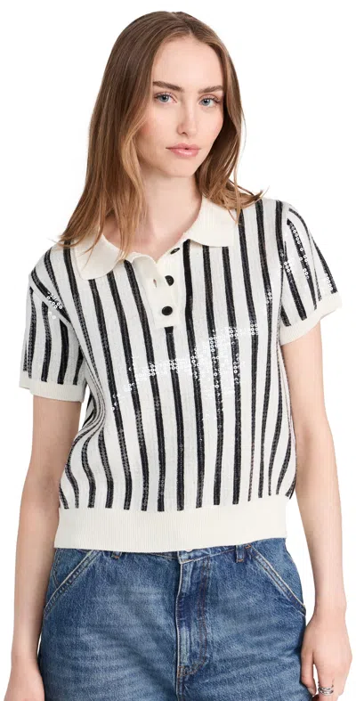 Msgm Knitwear Polo Collar Sequin Striped Short Sleeves In Multi