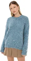 Msgm Frayed-effect Crew-neck Jumper In Blue