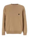 Msgm Logo-embroidered Crew-neck Sweater In Brown