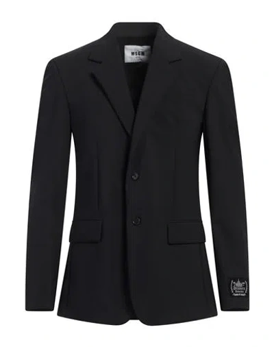 Msgm Man Blazer Black Size 38 Virgin Wool, Elastane