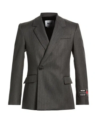 Msgm Man Blazer Charcoal Size 44 Virgin Wool, Polyester In Gray