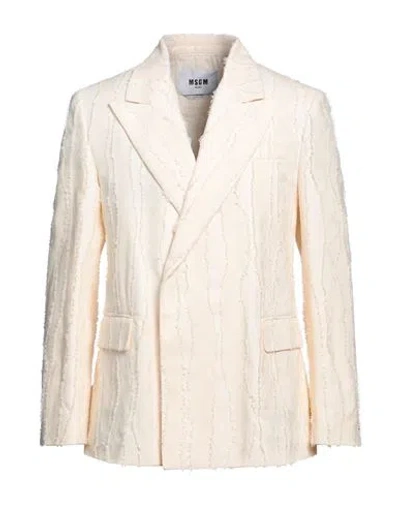 Msgm Man Suit Jacket Cream Size 40 Cotton In White